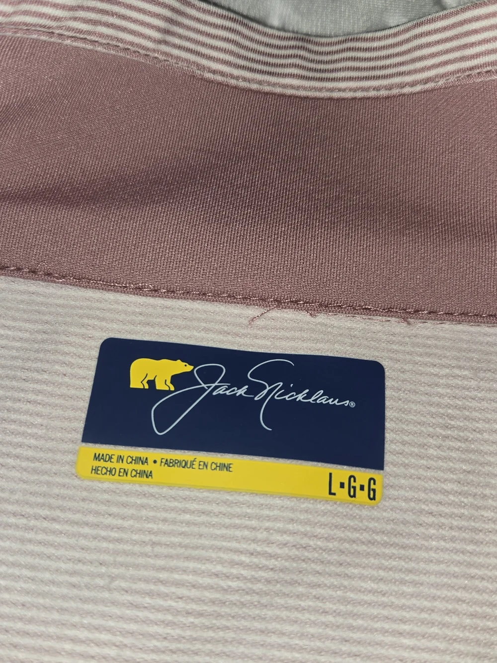 Jack Nicklaus L Long Sleeve 1/4 Zip Golf Polo Shirt Light Red Striped Logo